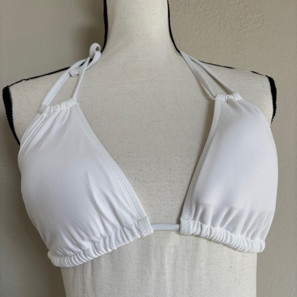 Aerie Bikini Top Solid White Sliding Triangle Real Good Tie Back Women's Size XL - Picture 1 of 5